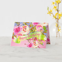 Floral color de agua rosa Feliz cumpleaños con men