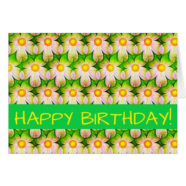Tarjeta floral con impresión digital de margaritas (Anverso (Horizontal))