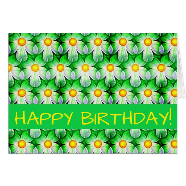 Tarjeta floral con impresión digital de margaritas (Anverso (Horizontal))