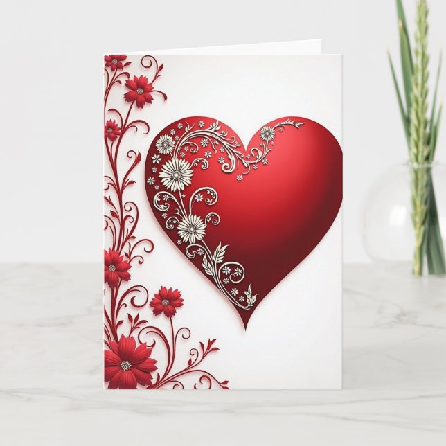 Tarjeta floral corazón día de San Valentín (Anverso)