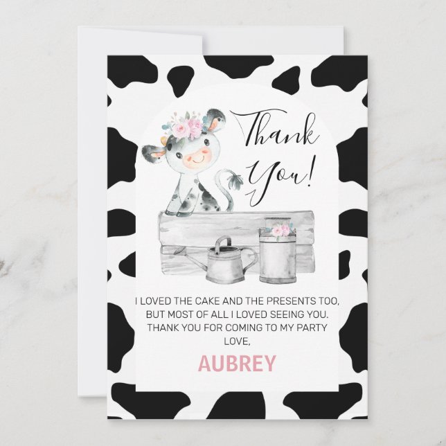 Tarjeta Floral Cow Print Birday (Anverso)
