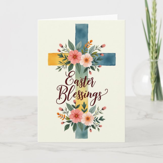 Tarjeta Floral Cross Blessings Card (Anverso)