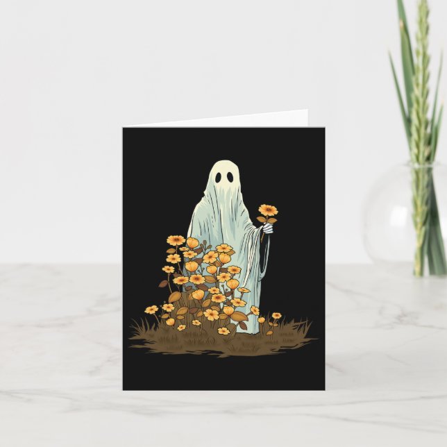 Tarjeta Floral Cute Halloween Fantasma Gótica (Anverso)