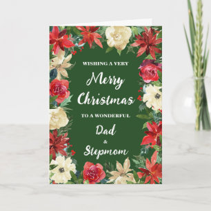 Tarjeta Floral Dad y Stepmom Merry Christmas