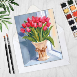 Tarjeta floral de acuarela con ramo de tulipanes r