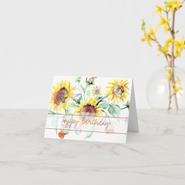 Tarjeta floral de acuarela de girasoles (flor amarilla)