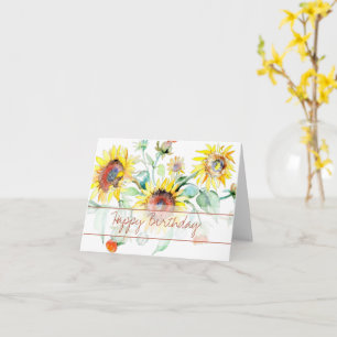 Tarjeta floral de acuarela de girasoles