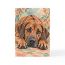 Tarjeta floral de acuarela de perro Ridgeback de R