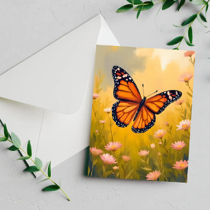 Tarjeta floral de acuarela del jardín de mariposas