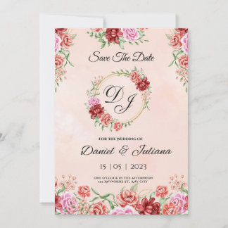 Tarjeta floral de acuarela roja beige, elegante f