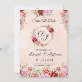 Tarjeta floral de acuarela roja beige, elegante fl