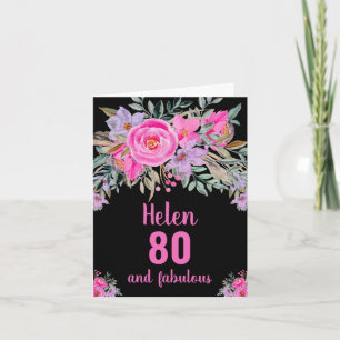 tarjeta floral de acuarela rosa negra por 80 cumpl