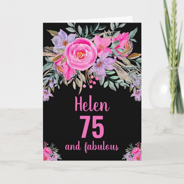 tarjeta floral de acuarela rosa negro cumpleaños 7 (Anverso)