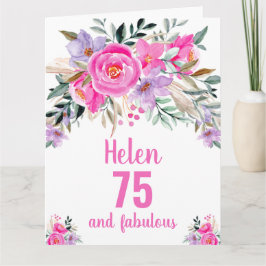 tarjeta floral de acuarela rosa para el 75 cumplea