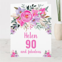 tarjeta floral de acuarela rosa para el 90 cumplea