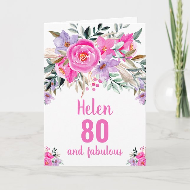 tarjeta floral de acuarela rosa para el cumpleaños (Anverso)