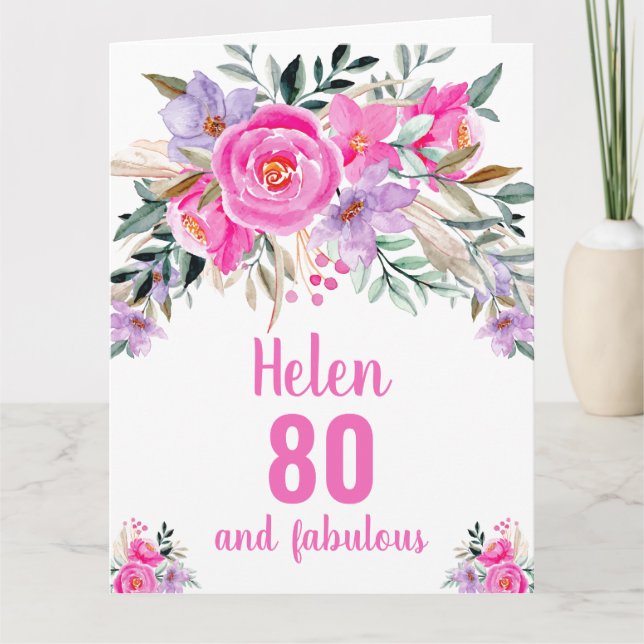 tarjeta floral de acuarela rosa para el cumpleaños (Anverso)