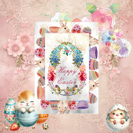 Tarjeta floral de ave de bovino de huevo de pascua