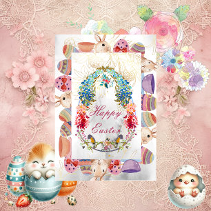 Tarjeta floral de ave de bovino de huevo de pascua