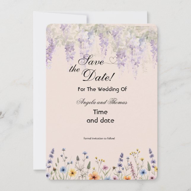 tarjeta floral de aviso de fecha de boda (Anverso)