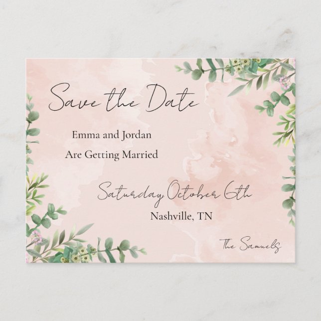 Tarjeta floral de aviso de fecha de la boda (Anverso)
