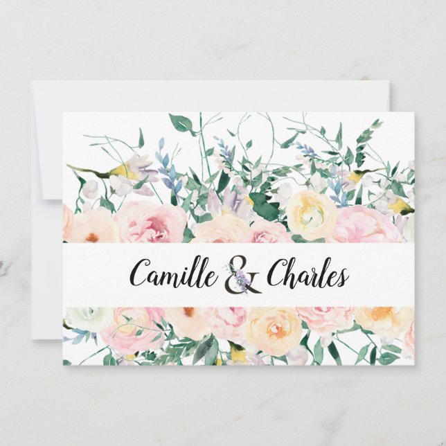 Tarjeta floral de boda personalizada para guardar  (Anverso)