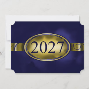 Tarjeta floral de botón azul y dorado 2027