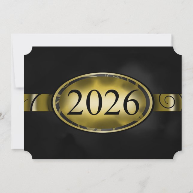 Tarjeta floral de botón negro y dorado 2026 (Anverso)