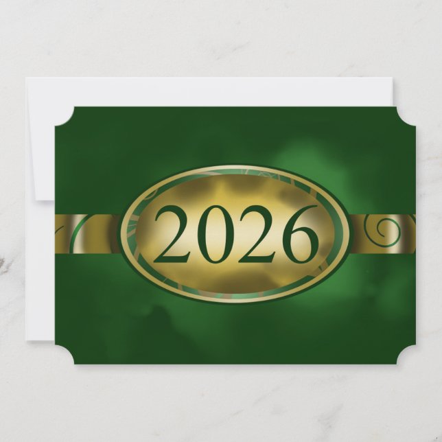 Tarjeta floral de botón verde y dorado 2026 (Anverso)