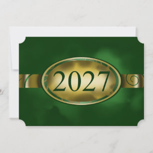 Tarjeta floral de botón verde y dorado 2027