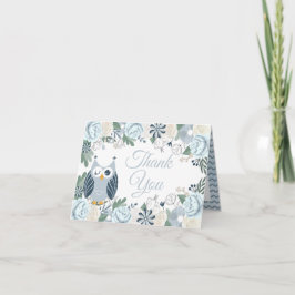 Tarjeta Floral de búho azul