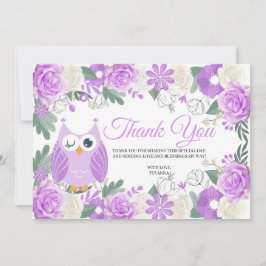 Tarjeta Floral de búho morado de agradecimiento