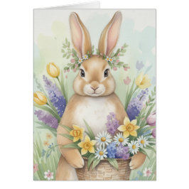 Tarjeta floral de conejito adorable de Pascua