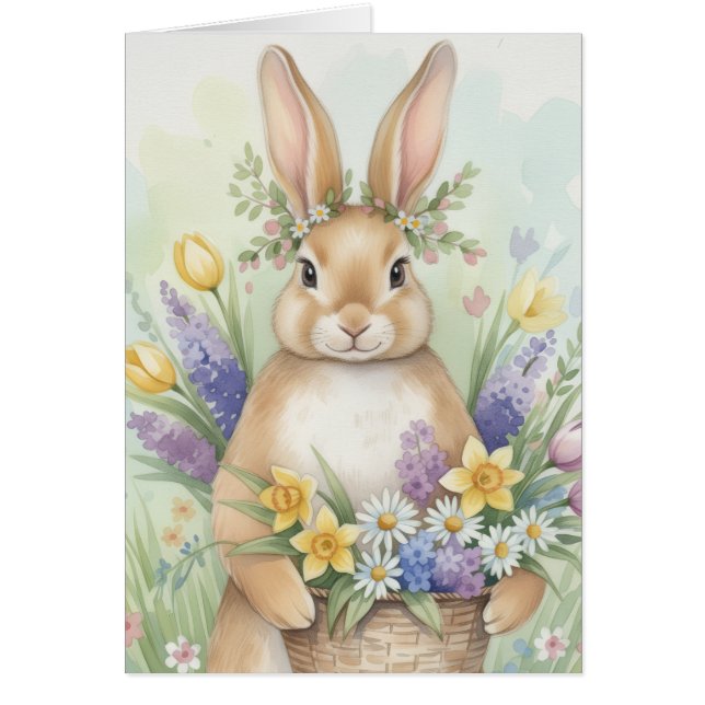 Tarjeta floral de conejito adorable de Pascua (Frente)