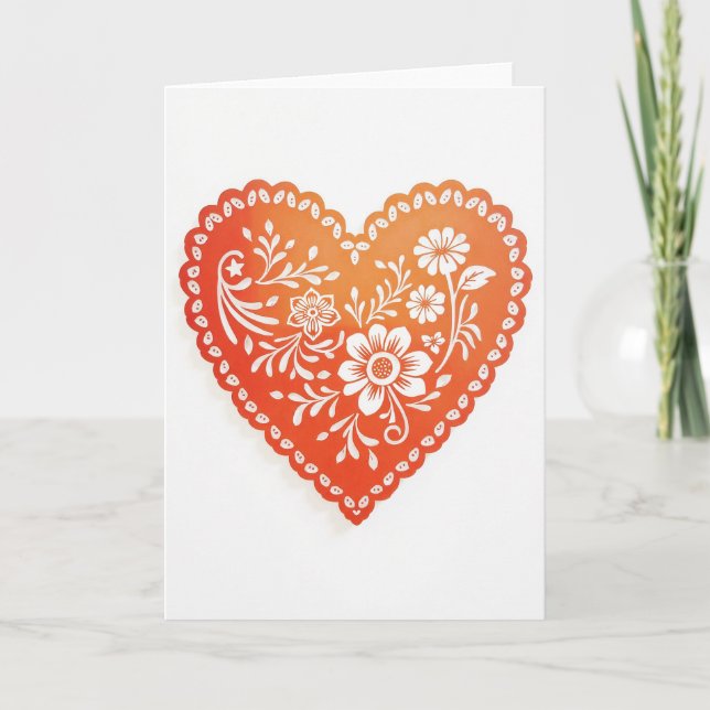 Tarjeta Floral de Corazón con Recorte de Papel (Anverso)