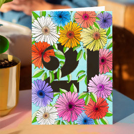 Tarjeta Floral de cumpleaños 21 personalizada Retro Aqua B