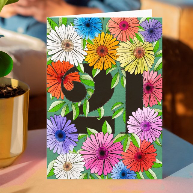Tarjeta Floral de cumpleaños 21 personalizada Retro Green (Subido por el creador)