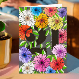 Tarjeta Floral de cumpleaños 21 personalizada Retro Grey