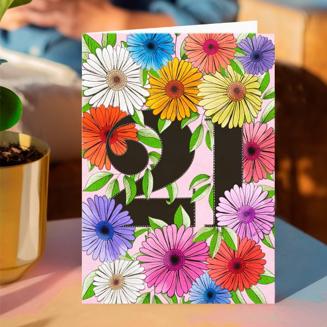 Tarjeta Floral de cumpleaños 21 personalizada Retro Pink (Subido por el creador)