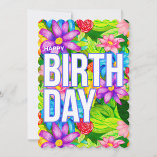 Tarjeta floral de cumpleaños colorida – Diseño dib