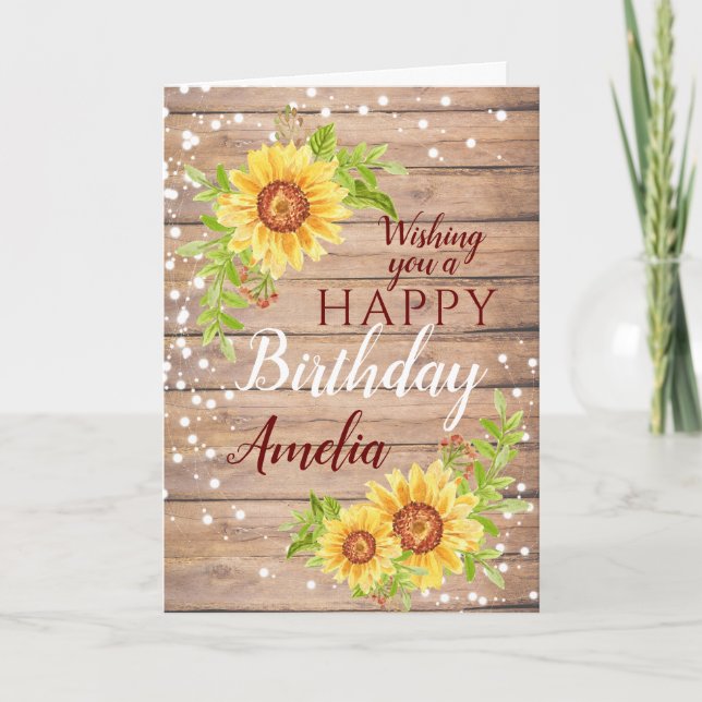 Tarjeta Floral de cumpleaños feliz de girasol ruso (Anverso)