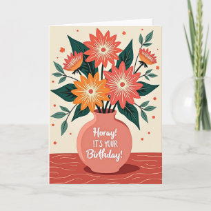 Tarjeta floral de cumpleaños ¡Hurra!