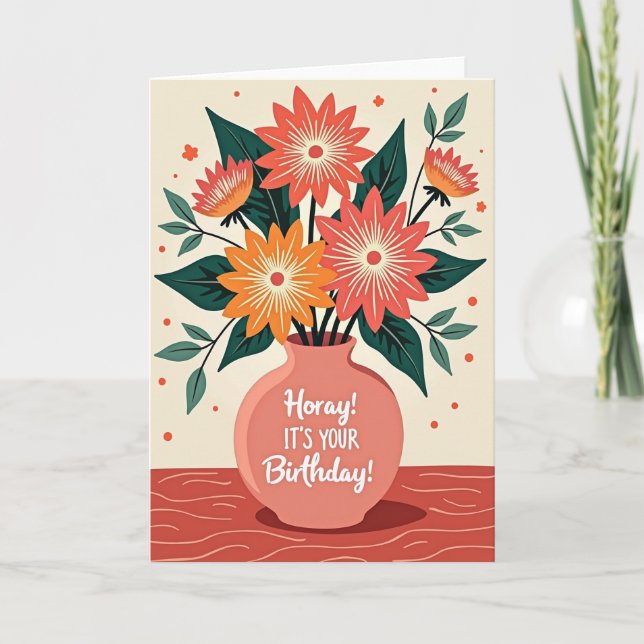 Tarjeta floral de cumpleaños ¡Hurra! (Anverso)