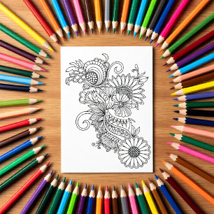 Tarjeta Floral de Estilo Doodle para Colorear Tú M
