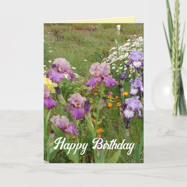 Tarjeta floral de flor de jardín de iris perlado (Anverso)
