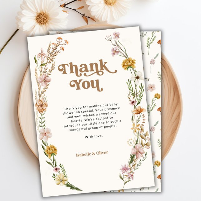 Tarjeta Floral de flores silvestres (Wildflower Floral Thank You Card)