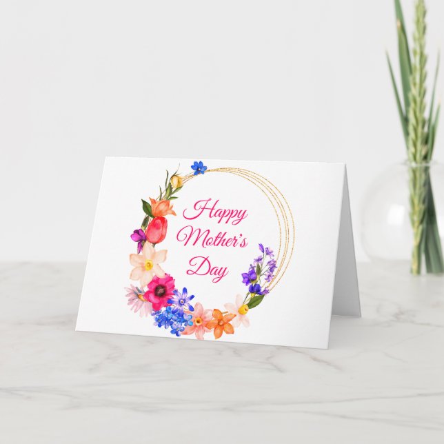 Tarjeta Floral de flores silvestres rosadas del día de la  (Anverso)