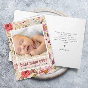 Tarjeta floral de foto del primer día de la madre