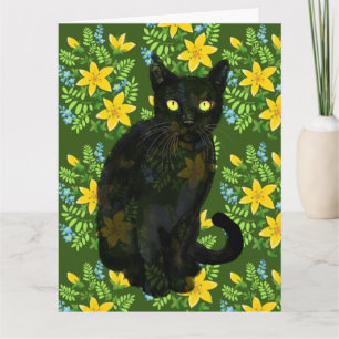 Tarjeta floral de gato negro