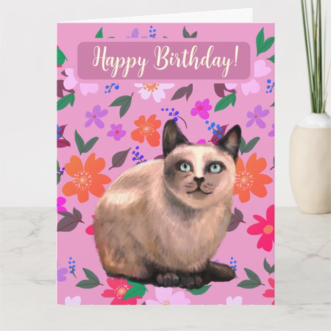 Tarjeta floral de gato plateado (Anverso)